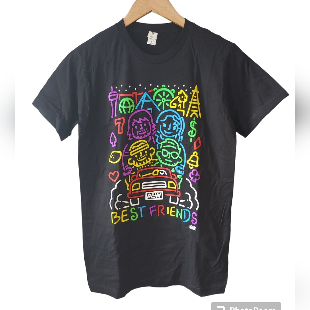 AEW Wrestling New Best Friends Black and Neon Short Sleeve T-shirt Size S
